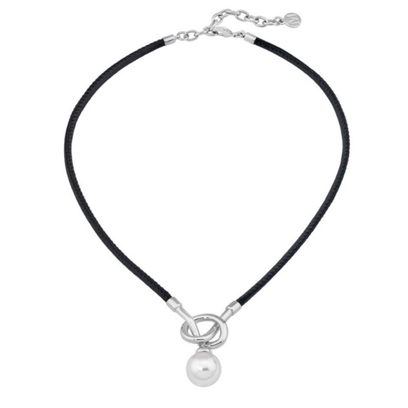 Majorica Pearl Sterling Knot Leather Necklace - Picture 9 of 11